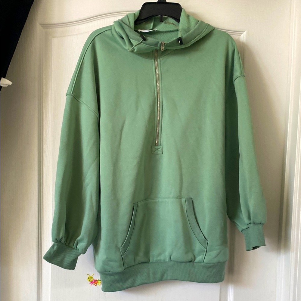 Mint Green Zip Up Sweater with Hood